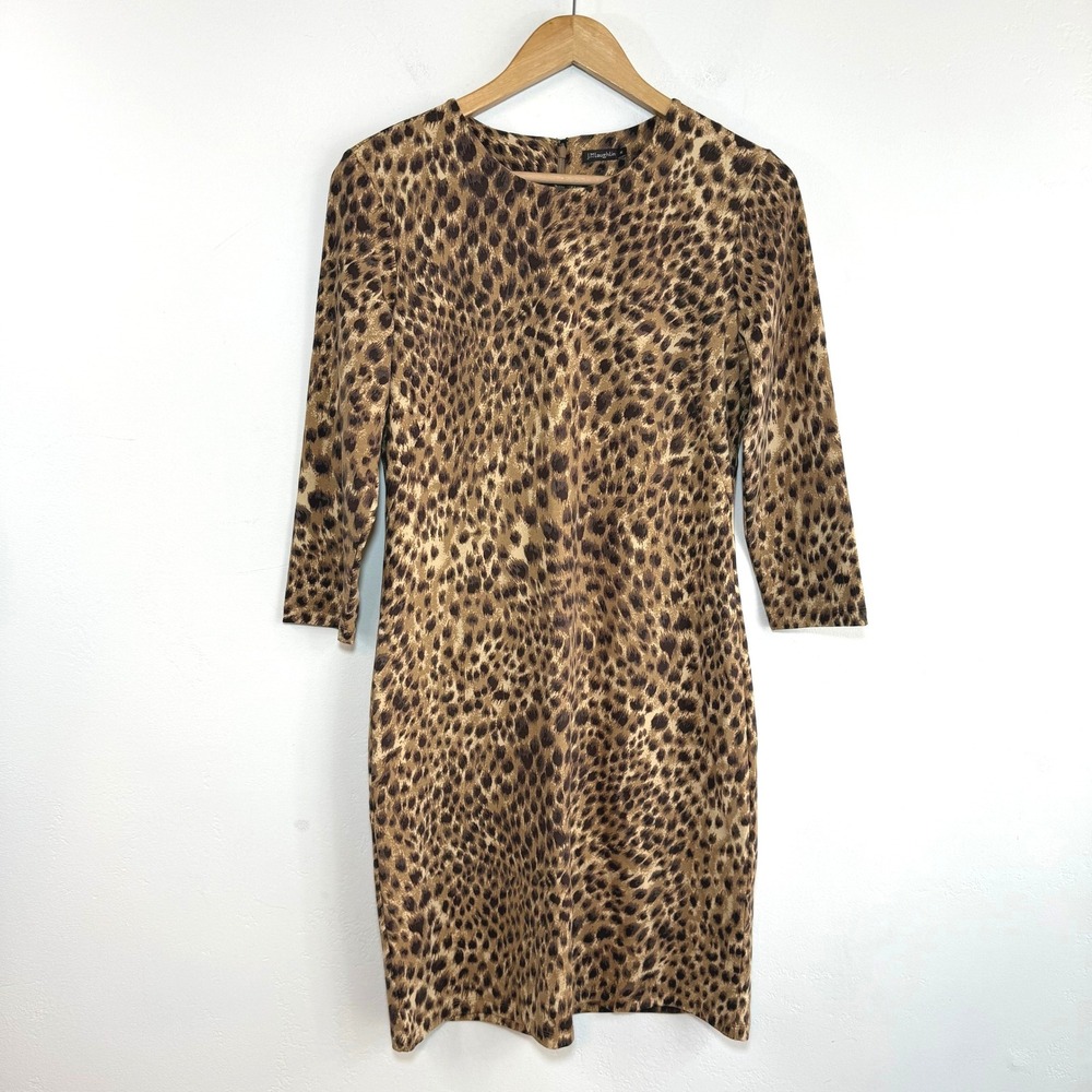 J. McLaughlin Catalina Cloth Leopard Print Sheath Dress Travel Office Mob Wife M